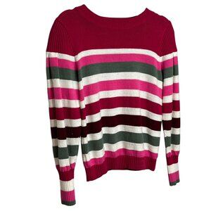 LOFT Striped Knit Crewneck Sweater Pink Green Burgundy Women’s Medium